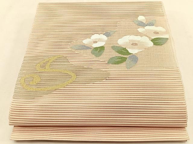 平和屋着物*夏物 八寸名古屋帯 絽綴れ 椿 金銀糸 正絹 逸品 CABK1412fb