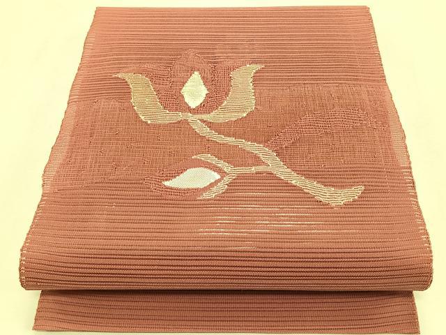 平和屋着物*夏物 八寸名古屋帯 絽綴れ 枝花文 珊瑚朱色 正絹 逸品 CABK1417fb