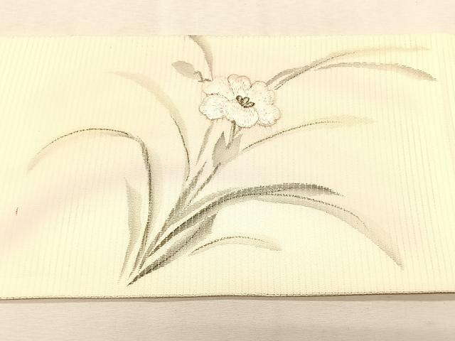 平和屋着物*夏物 九寸名古屋帯 作家物 手描き 刺繍 草花文 銀彩 正絹 逸品 CABK1418fb