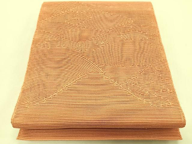 平和屋着物*夏物 八寸名古屋帯 立波文 土器色 正絹 逸品 CABK1422fb