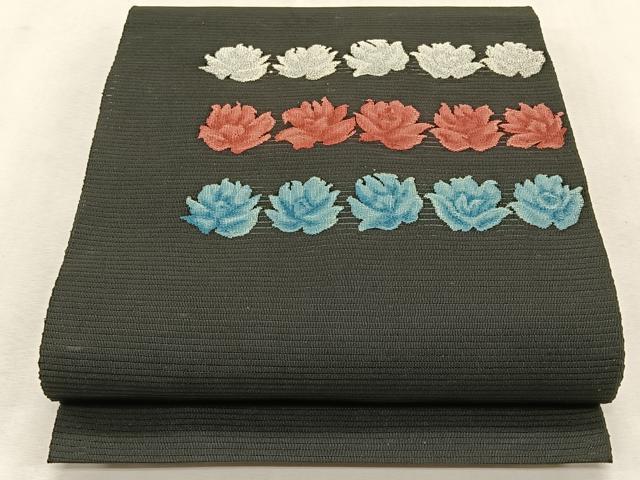 平和屋着物*夏物 八寸名古屋帯 絽綴れ 横段花文 黒地 銀糸 CABK1423fb