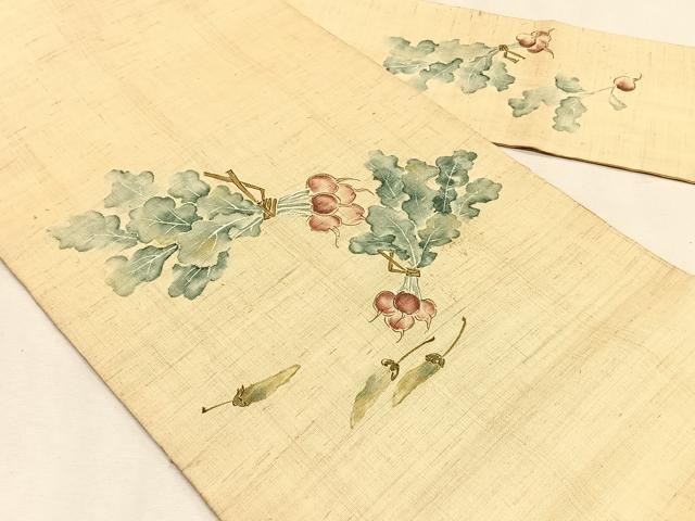 平和屋着物*夏物 九寸名古屋帯 手描き 成り物 麻 逸品 CABK1438fb