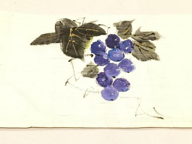 平和屋着物*夏物 九寸名古屋帯 作家物 手描き 葡萄蔦の葉文 金彩 麻 逸品 CABK1442fb