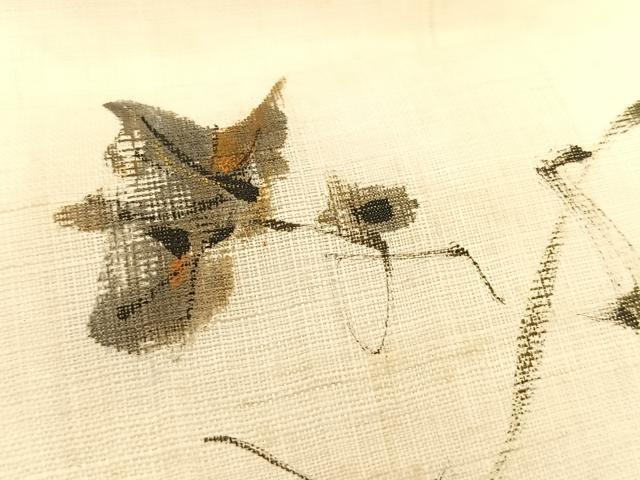平和屋着物*夏物 九寸名古屋帯 作家物 手描き 葡萄蔦の葉文 金彩 麻 逸品 CABK1442fb