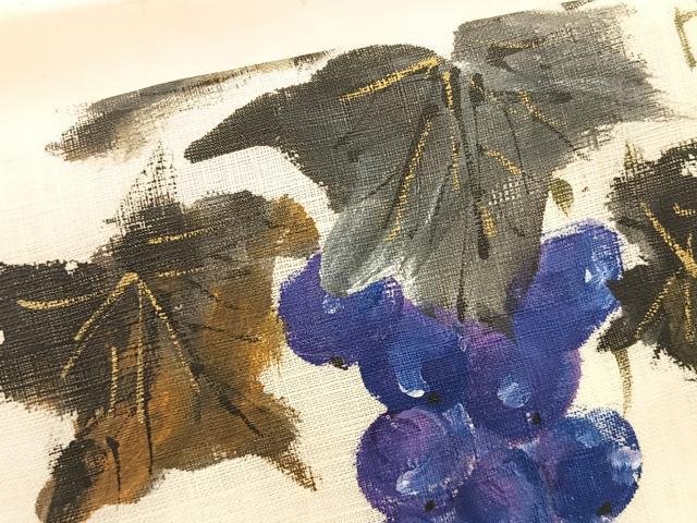 平和屋着物*夏物 九寸名古屋帯 作家物 手描き 葡萄蔦の葉文 金彩 麻 逸品 CABK1442fb