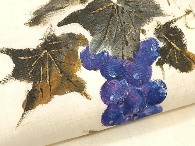 平和屋着物*夏物 九寸名古屋帯 作家物 手描き 葡萄蔦の葉文 金彩 麻 逸品 CABK1442fb