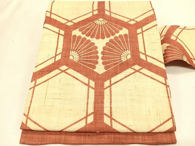 平和屋着物*夏物 九寸名古屋帯 亀甲菊文 麻 逸品 CABK1457fb