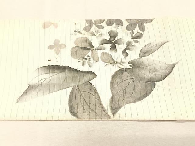 平和屋着物*夏物 絽塩瀬 九寸名古屋帯 作家物 手描き 草花文 正絹 逸品 CABK1462fb