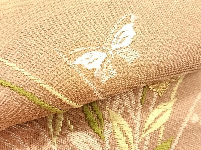 平和屋着物*夏物 九寸名古屋帯 舞蝶草花文 金銀糸 正絹 逸品 CABK1482fb