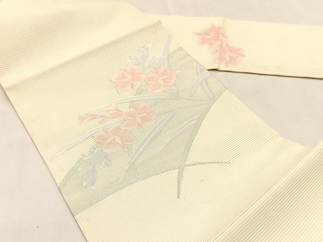 平和屋着物*夏物 八寸名古屋帯 枝花文 銀糸 正絹 逸品 CABK1490fb