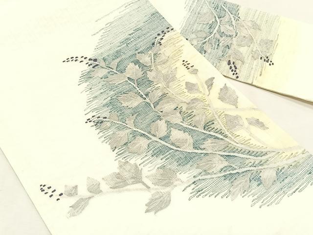 平和屋着物*夏物 九寸名古屋帯 すくい織 枝葉文 銀糸 正絹 逸品 CABK1499fb