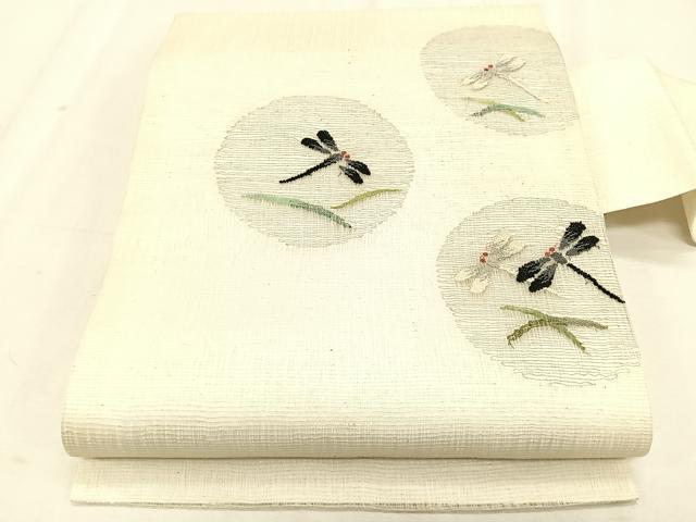 平和屋着物*夏物 九寸名古屋帯 すくい織 トンボ芝草丸文 金糸 正絹 逸品 CABK1502fb