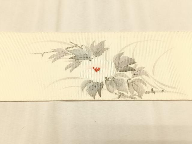 平和屋着物*夏物 九寸名古屋帯 作家物 手描き 刺繍 草花文 銀彩 正絹 逸品 CABK1508fb