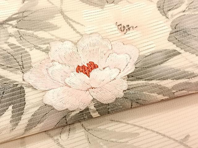 平和屋着物*夏物 九寸名古屋帯 作家物 手描き 刺繍 草花文 銀彩 正絹 逸品 CABK1508fb