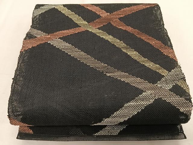 平和屋着物*夏物 八寸名古屋帯 斜線文 黒地 正絹 逸品 CABK1510fb