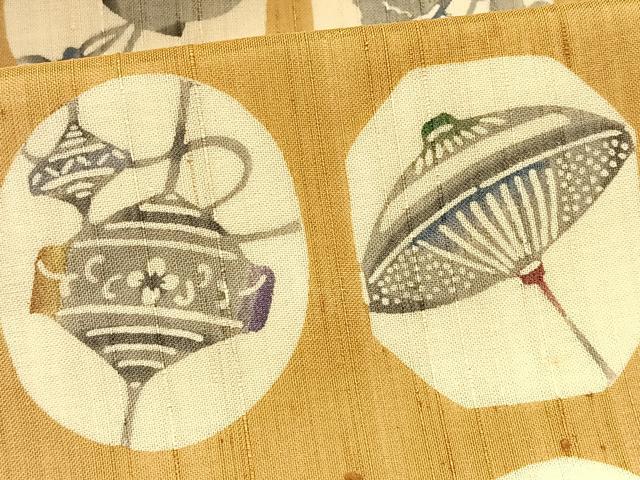 平和屋着物*夏物 九寸名古屋帯 紬地 型染め 吉祥花文 正絹 逸品 CABK1519fb