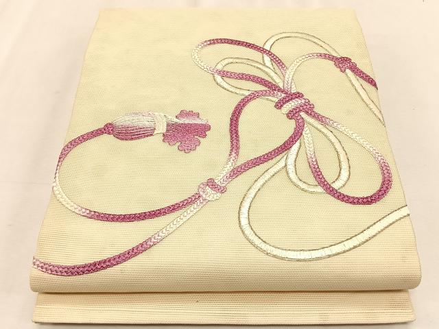 平和屋着物*夏物 九寸開き名古屋帯 駒刺繍 総刺繍 結び紐文 正絹 逸品 CABK1520fb