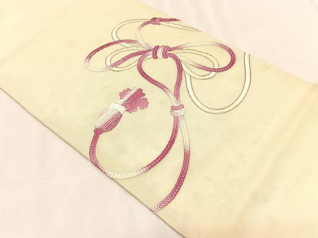 平和屋着物*夏物 九寸開き名古屋帯 駒刺繍 総刺繍 結び紐文 正絹 逸品 CABK1520fb