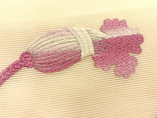 平和屋着物*夏物 九寸開き名古屋帯 駒刺繍 総刺繍 結び紐文 正絹 逸品 CABK1520fb