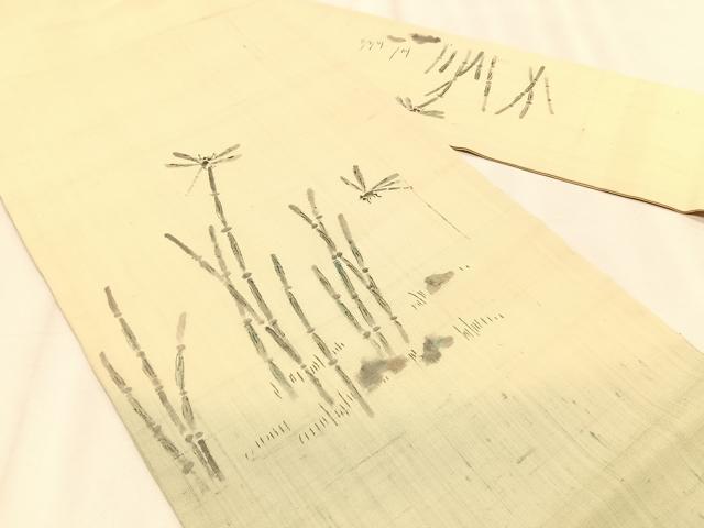 平和屋着物*夏物 九寸名古屋帯 手描き 紬地 トンボ 土筆 正絹 逸品 CABK1525fb