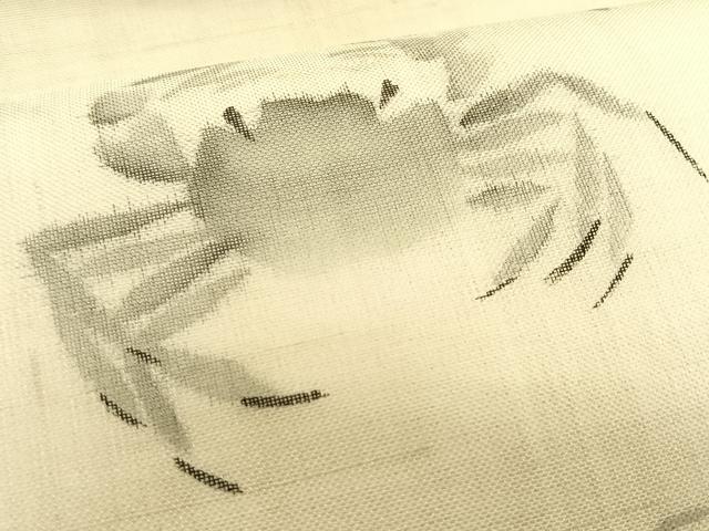 平和屋着物*夏物 九寸名古屋帯 手描き 紬地 海老 蟹 正絹 逸品 CABK1551fb