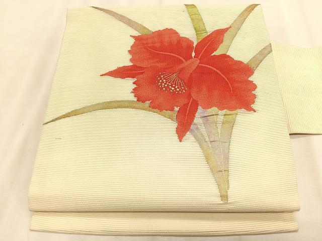 平和屋着物*夏物 九寸名古屋帯 草花文 銀糸 正絹 逸品 CABK1557fb