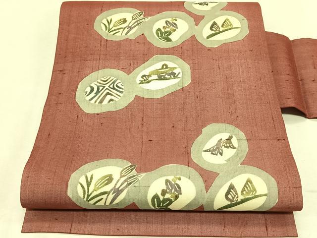 平和屋着物*夏物 松煙染の第一人者 川島草苑 絹芭蕉 型絵染め 草花丸文 正絹 逸品 CABK1561fb