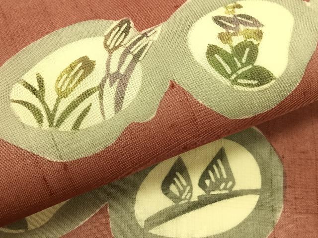 平和屋着物*夏物 松煙染の第一人者 川島草苑 絹芭蕉 型絵染め 草花丸文 正絹 逸品 CABK1561fb