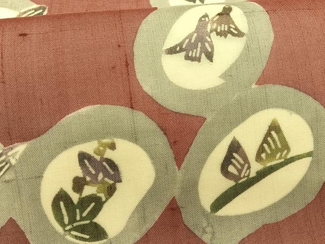 平和屋着物*夏物 松煙染の第一人者 川島草苑 絹芭蕉 型絵染め 草花丸文 正絹 逸品 CABK1561fb
