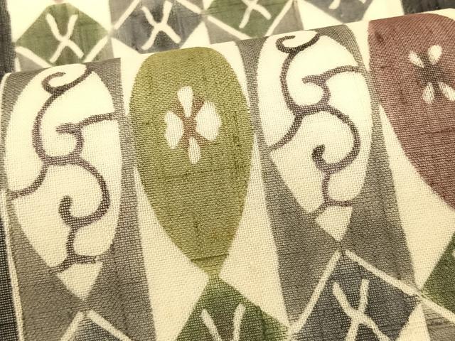 平和屋着物*夏物 絹芭蕉 九寸名古屋帯 型染め 間道 正絹 逸品 CABK1562fb