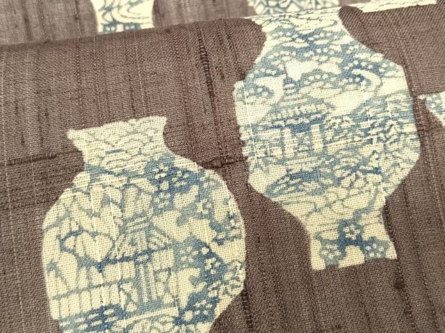 平和屋着物*夏物 九寸名古屋帯 紬地 型染め 陶器風景文 正絹 逸品 CABK1565fb