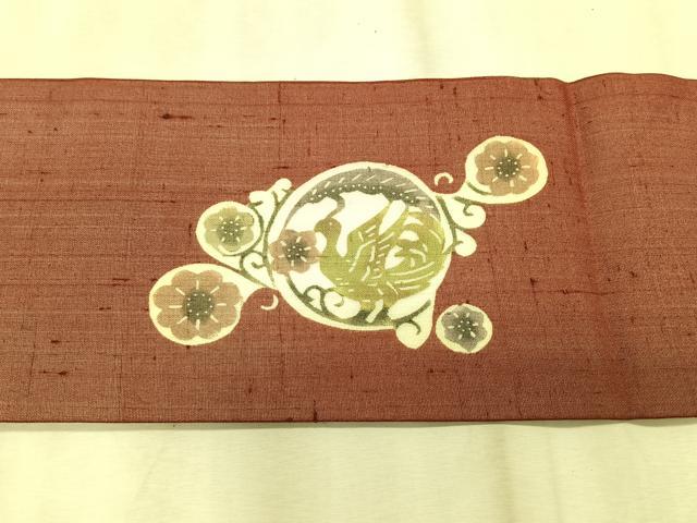 平和屋着物*夏物 松煙染の第一人者 川島草苑 絹芭蕉 型絵染 花鳥丸文 正絹 逸品 CABK1566fb