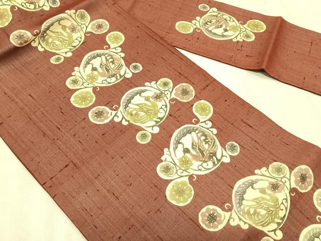 平和屋着物*夏物 松煙染の第一人者 川島草苑 絹芭蕉 型絵染 花鳥丸文 正絹 逸品 CABK1566fb