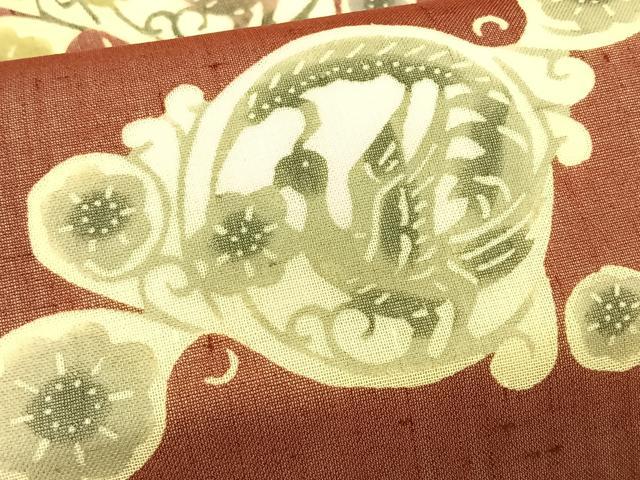 平和屋着物*夏物 松煙染の第一人者 川島草苑 絹芭蕉 型絵染 花鳥丸文 正絹 逸品 CABK1566fb