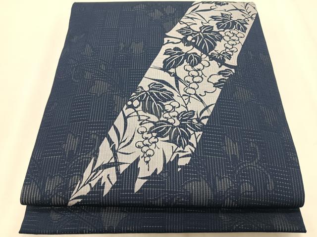 平和屋着物*夏物 九寸開き名古屋帯 作家物 伊勢型染 葡萄蔦の葉文 正絹 逸品 CABK1567fb