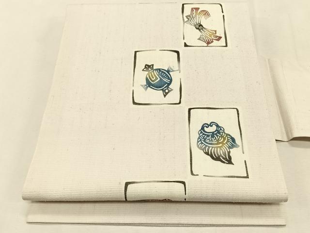 平和屋着物*夏物 九寸名古屋帯 紅型 紬地 色紙吉祥文 正絹 逸品 CABK1568fb