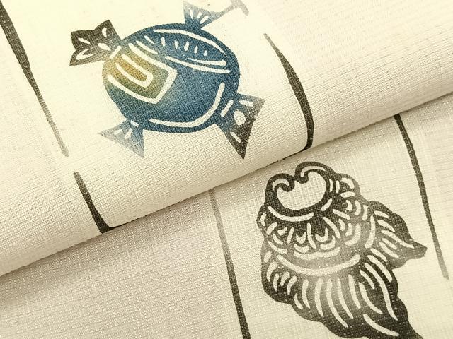平和屋着物*夏物 九寸名古屋帯 紅型 紬地 色紙吉祥文 正絹 逸品 CABK1568fb