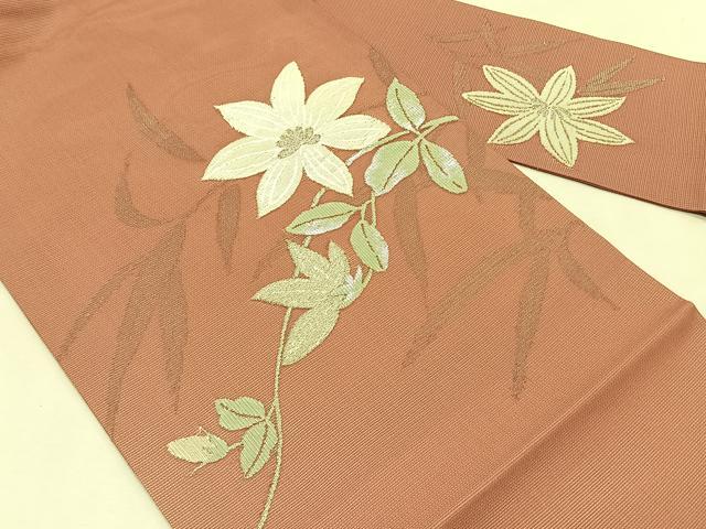 平和屋着物*夏物 九寸名古屋帯 枝花文 銀糸 正絹 逸品 CABK1572fb
