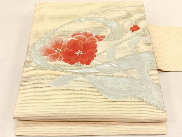 平和屋着物*夏物 九寸名古屋帯 枝花文 銀糸 正絹 逸品 CABK1574fb