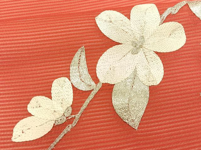 平和屋着物*夏物 九寸開き名古屋帯 駒刺繍 総刺繍 枝花文 正絹 逸品 CABK1577fb