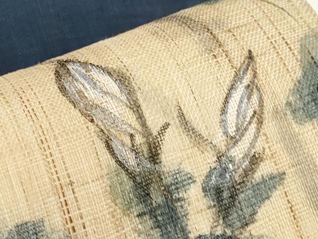 平和屋着物*夏物 九寸名古屋帯 手描き 朝顔 金彩 麻 逸品 未使用 CABK1602tx