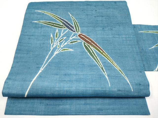 平和屋着物*夏物 九寸名古屋帯 型染め 笹竹文 麻 逸品 CABK1605tx