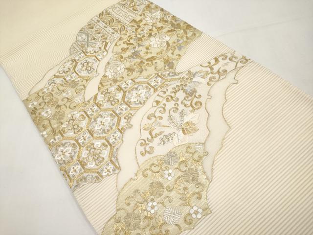 平和屋着物*夏物 太鼓柄袋帯 絽綴れ 総刺繍 雪輪重ね花唐草文 金銀糸 正絹 逸品 CABK1606tx