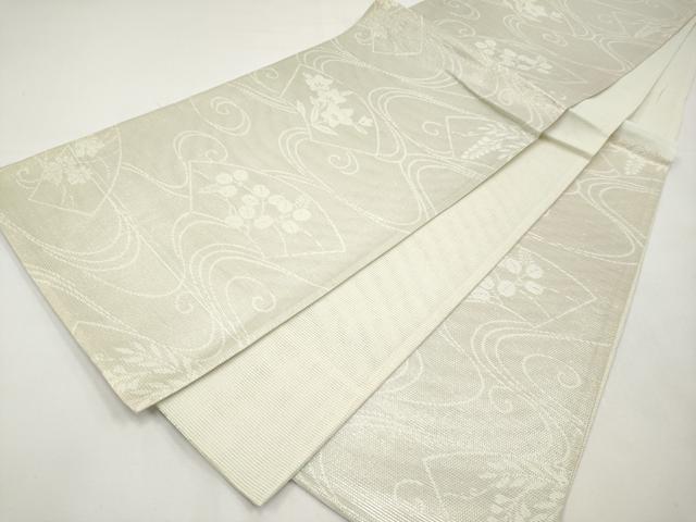 平和屋着物*夏物 六通柄袋帯 流水地紙花文 銀糸 正絹 逸品 CABK1607tx