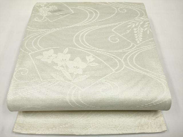 平和屋着物*夏物 六通柄袋帯 流水地紙花文 銀糸 正絹 逸品 CABK1607tx
