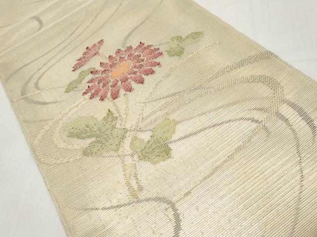平和屋着物*夏物 太鼓柄袋帯 流水枝菊文 金糸 正絹 逸品 CABK1611tx