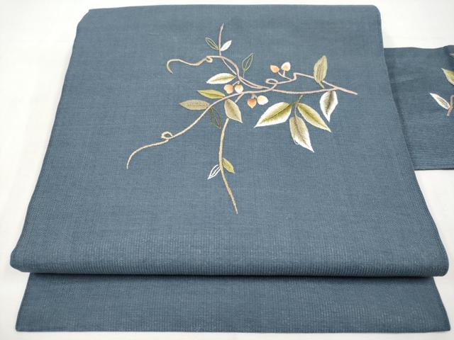 平和屋着物*夏物 九寸名古屋帯 総刺繍 枝花文 正絹 逸品 CABK1613tx