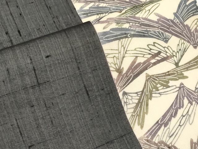 平和屋着物*夏物 松煙染の第一人者 川島草苑 九寸開き名古屋帯 型染め 紬地 裏菊 黒地 正絹 逸品 CABK1615tx