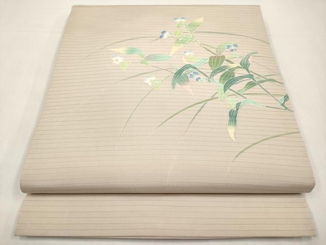 平和屋着物*夏物 絽塩瀬 九寸名古屋帯 作家物 友禅 枝花文 正絹 逸品 CABK1623tx