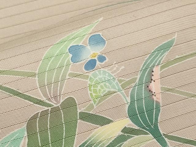 平和屋着物*夏物 絽塩瀬 九寸名古屋帯 作家物 友禅 枝花文 正絹 逸品 CABK1623tx